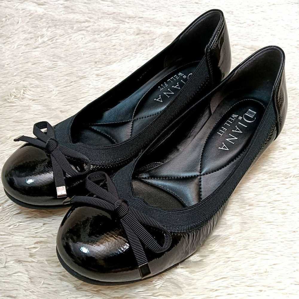 Diana Flat Pumps Ribbon Cushioned Enamel Black 23… - image 2