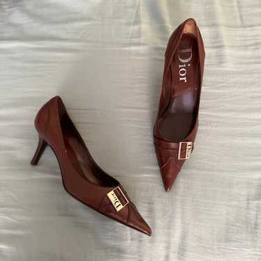 Vintage Brown Dior Buckle Brown Heels - image 1