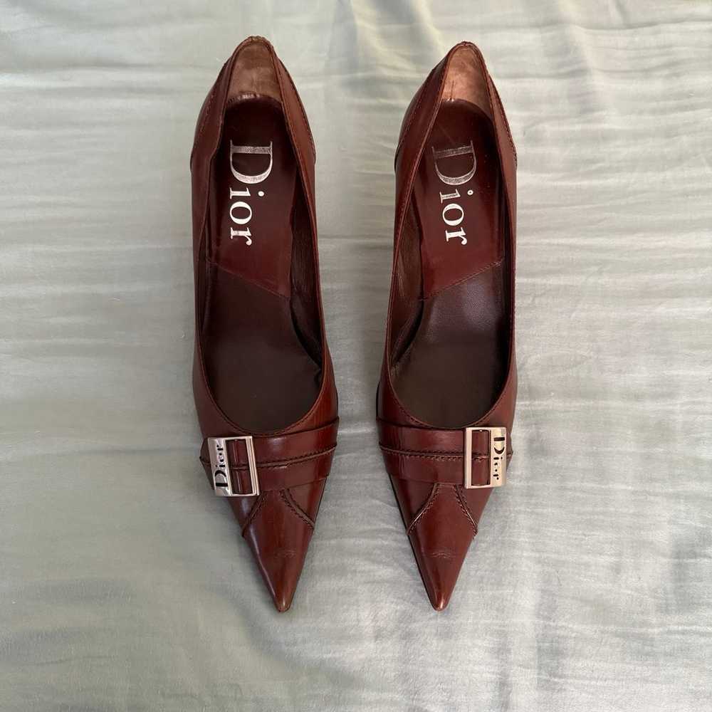 Vintage Brown Dior Buckle Brown Heels - image 2