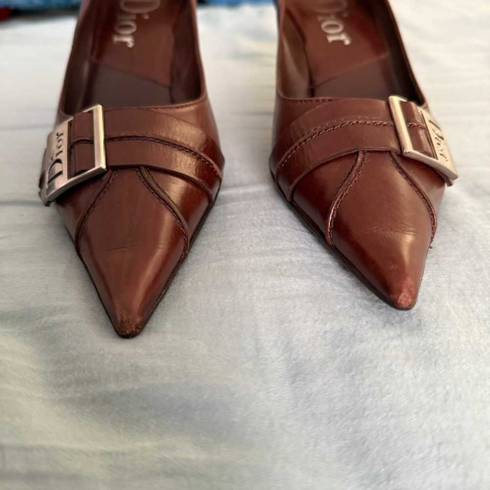 Vintage Brown Dior Buckle Brown Heels - image 3