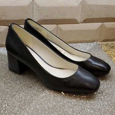 ANNE KLEIN Whisp Black Leather Heels 7.5