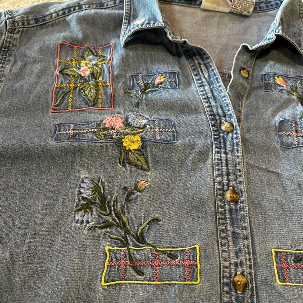 Vintage Bobbie Brooks Denim Shirt Floral Embroide… - image 2