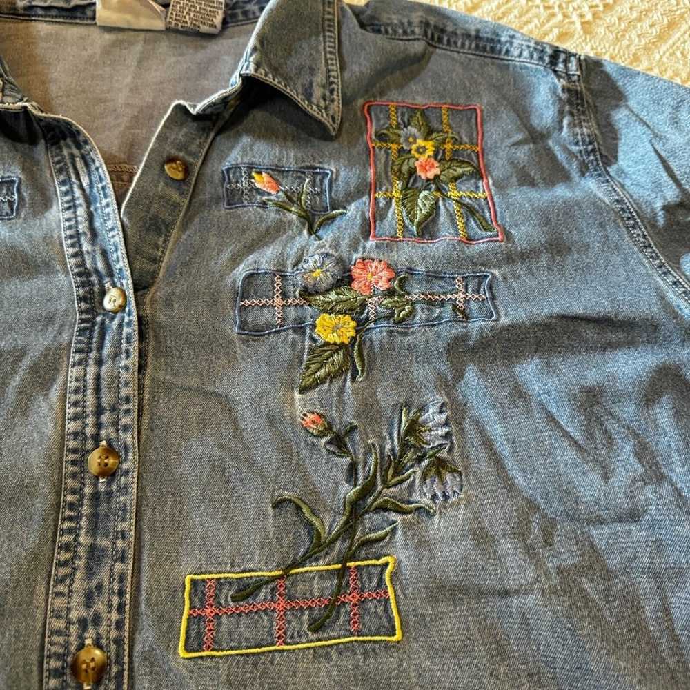 Vintage Bobbie Brooks Denim Shirt Floral Embroide… - image 3