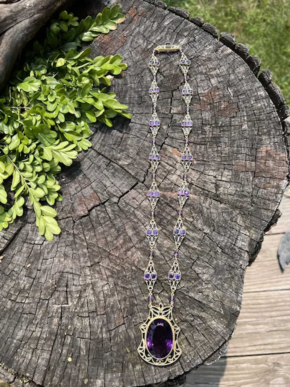 14K Yellow Gold Large Amethyst and Black Enamel N… - image 10
