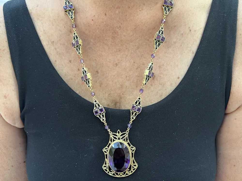 14K Yellow Gold Large Amethyst and Black Enamel N… - image 3