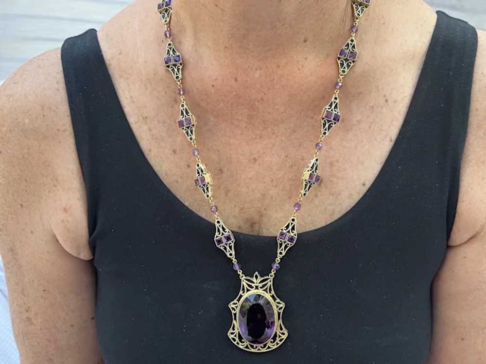 14K Yellow Gold Large Amethyst and Black Enamel N… - image 6