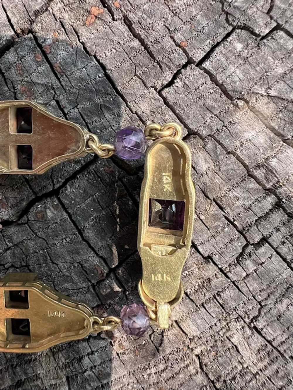14K Yellow Gold Large Amethyst and Black Enamel N… - image 8