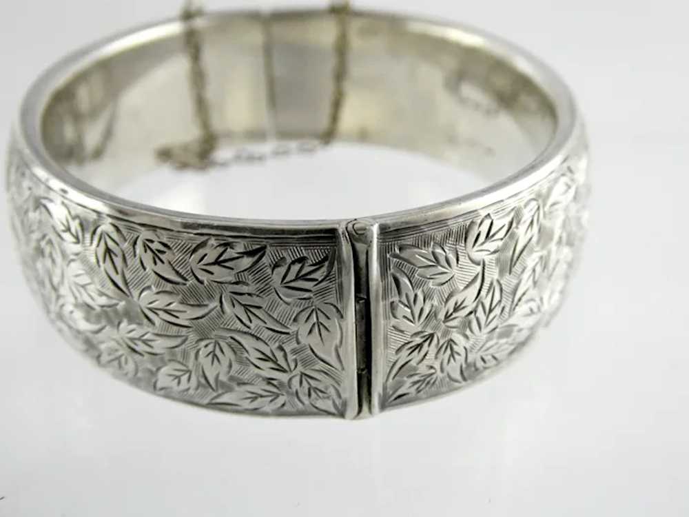 WE Richards WRE Sterling Silver Etch Leaves Hinge… - image 3