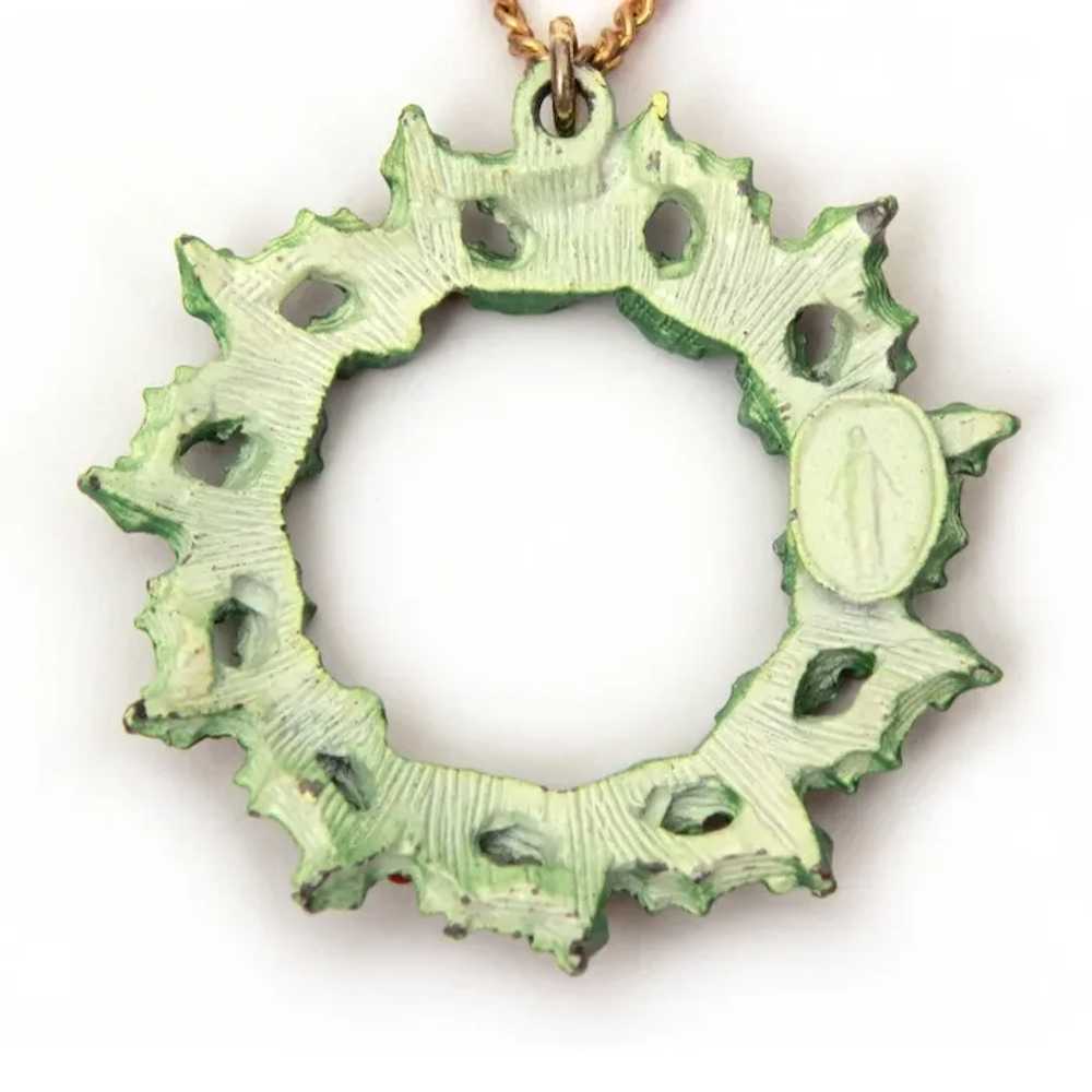 Christmas BVM Necklace Enamel Holly Wreath Pendan… - image 5