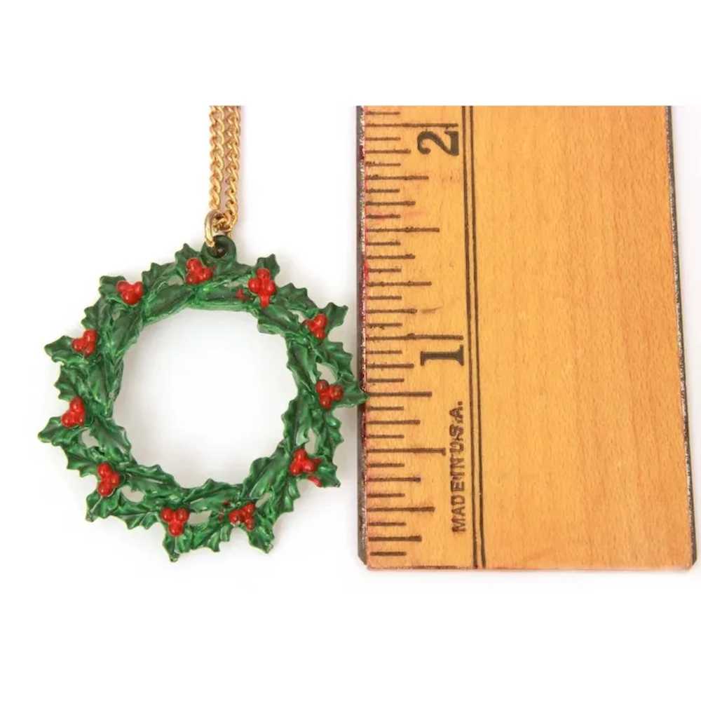 Christmas BVM Necklace Enamel Holly Wreath Pendan… - image 7