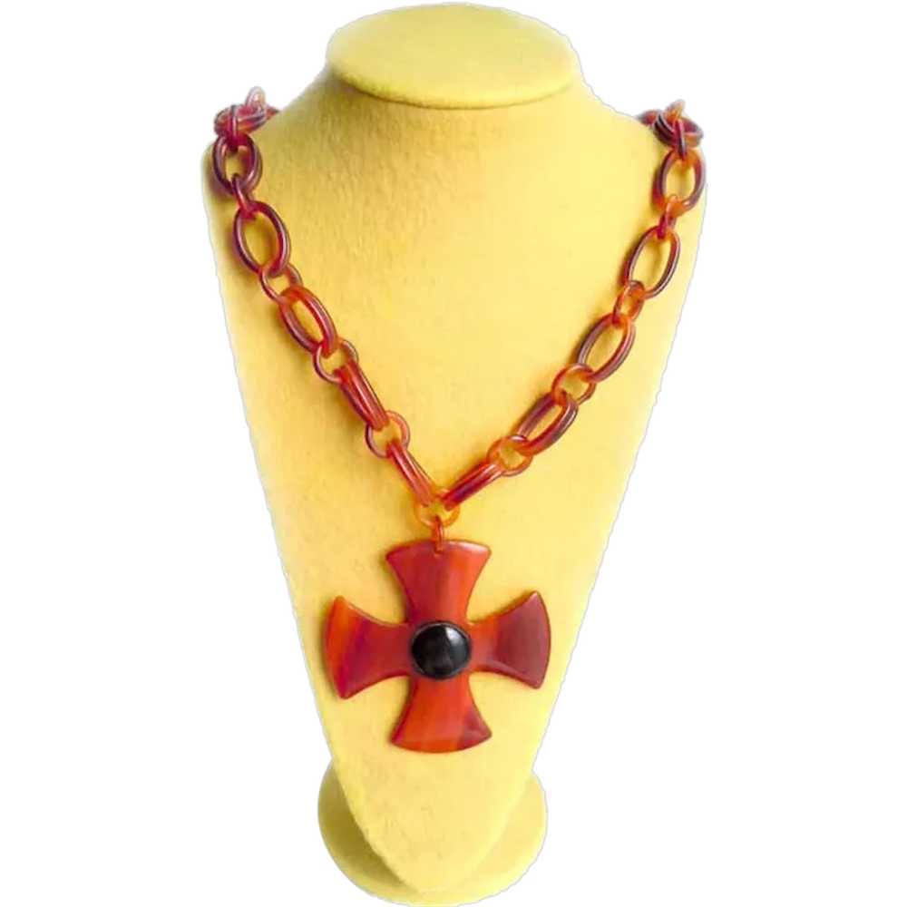 Celluloid Maltese Cross 1950s/60s Necklace - image 1