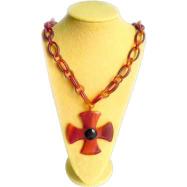 Celluloid Maltese Cross 1950s/60s Necklace - image 1