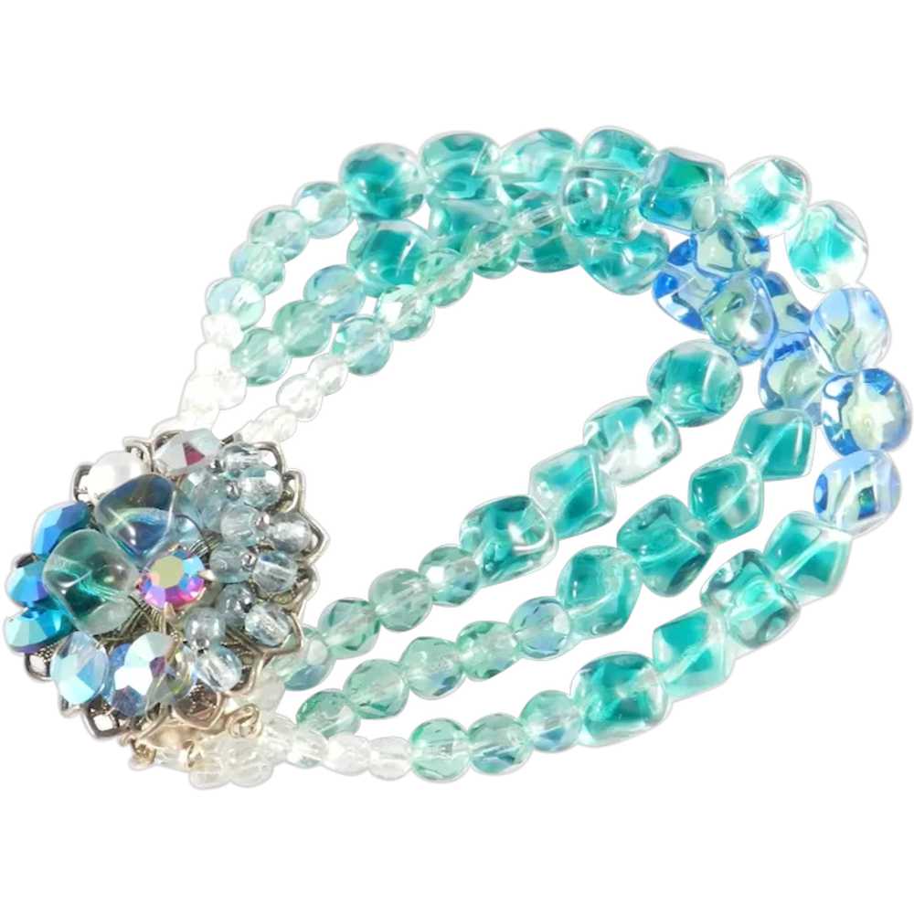 Three Row Strand Crystal Glass Bead Bracelet Rhin… - image 1