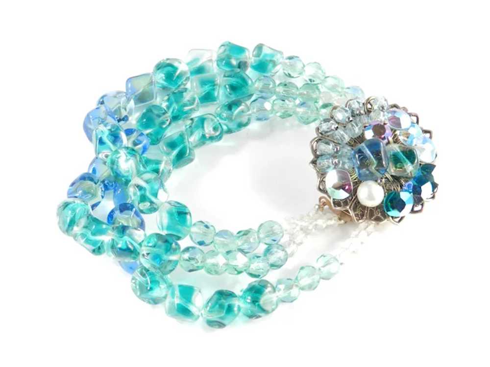 Three Row Strand Crystal Glass Bead Bracelet Rhin… - image 3