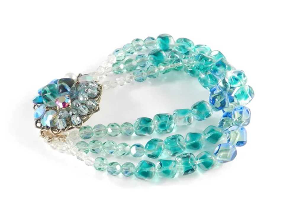 Three Row Strand Crystal Glass Bead Bracelet Rhin… - image 4