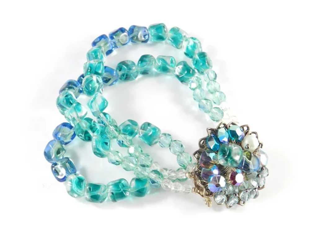 Three Row Strand Crystal Glass Bead Bracelet Rhin… - image 5