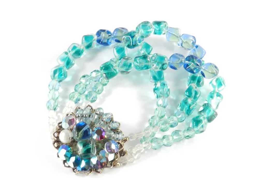 Three Row Strand Crystal Glass Bead Bracelet Rhin… - image 6