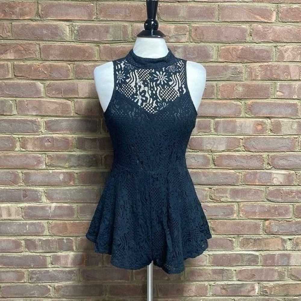 Pink Lily Black Lace Halter Romper Size Medium - image 2