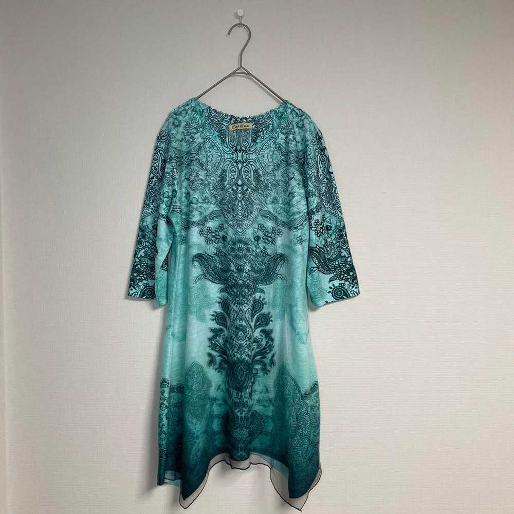 Turquoise Bohemian Style Tunic Dress Cropped Leng… - image 1