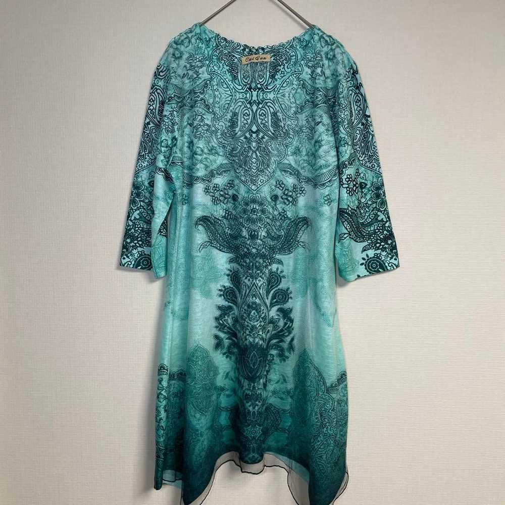 Turquoise Bohemian Style Tunic Dress Cropped Leng… - image 2