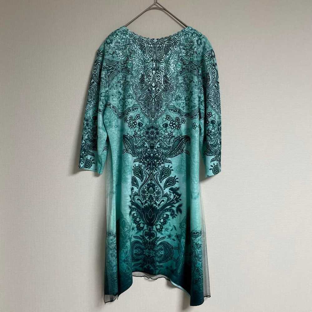 Turquoise Bohemian Style Tunic Dress Cropped Leng… - image 6