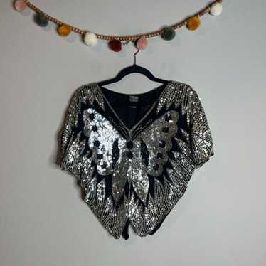 Vintage sequin butterfly top