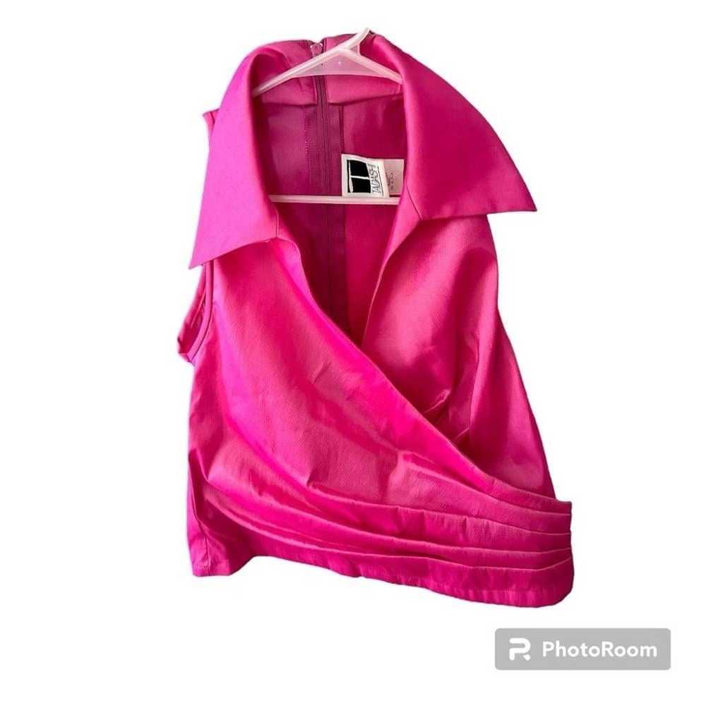 Tadashi Vintage Hot Pink Faux Wrap Sleeveless Blo… - image 11