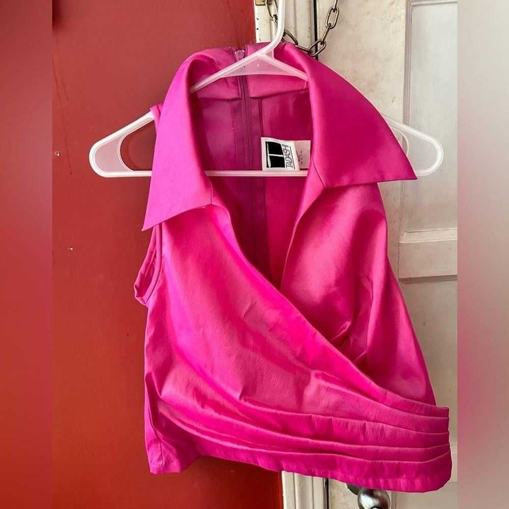 Tadashi Vintage Hot Pink Faux Wrap Sleeveless Blo… - image 4