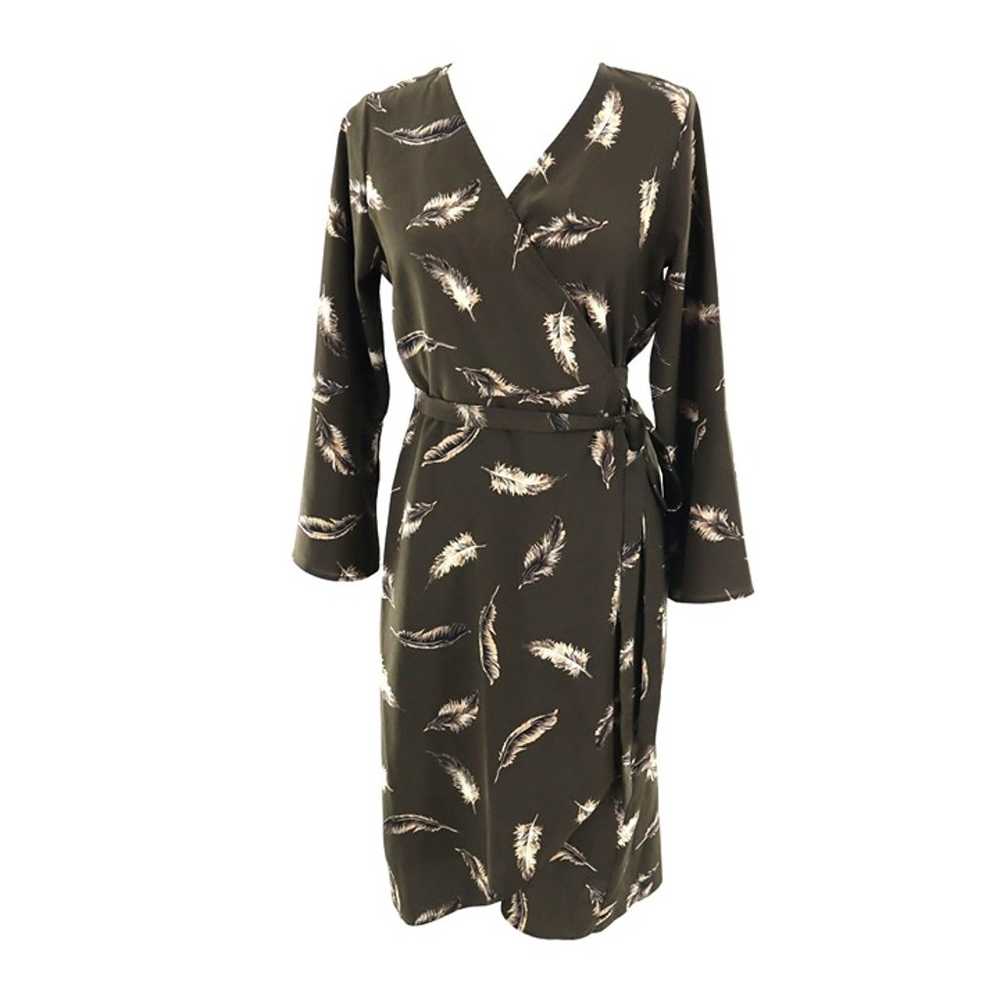 Veronica M. Feather Wrap Dress Women's M Olive Gr… - image 1