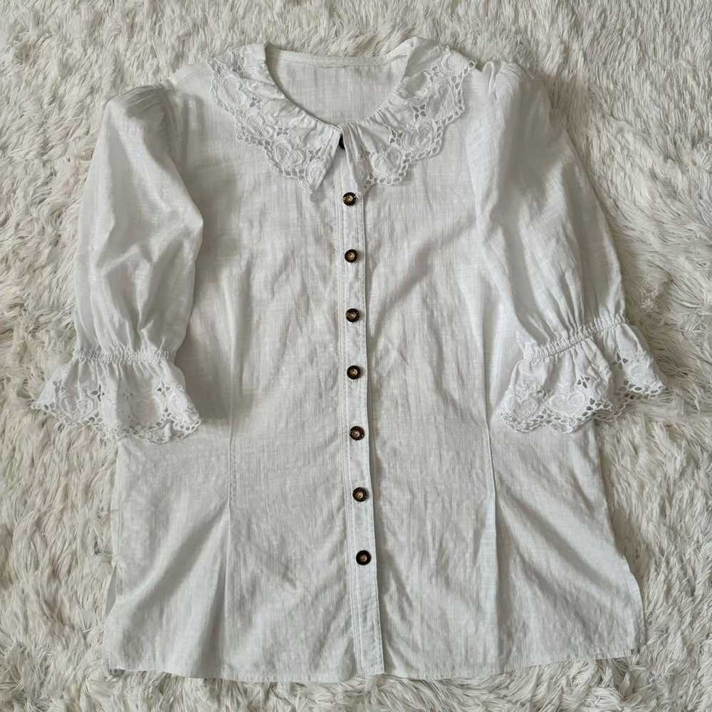 US Vintage Heart Lace Blouse Puff Sleeve - image 1