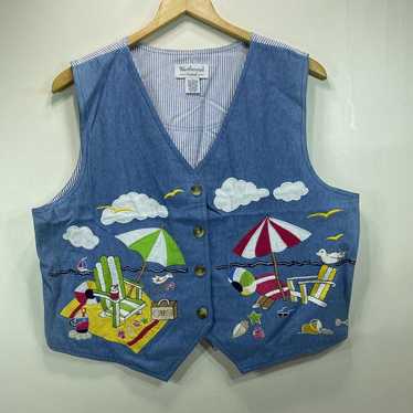 90’s Westbound Casual Embroidered Beach Theme Ves… - image 1