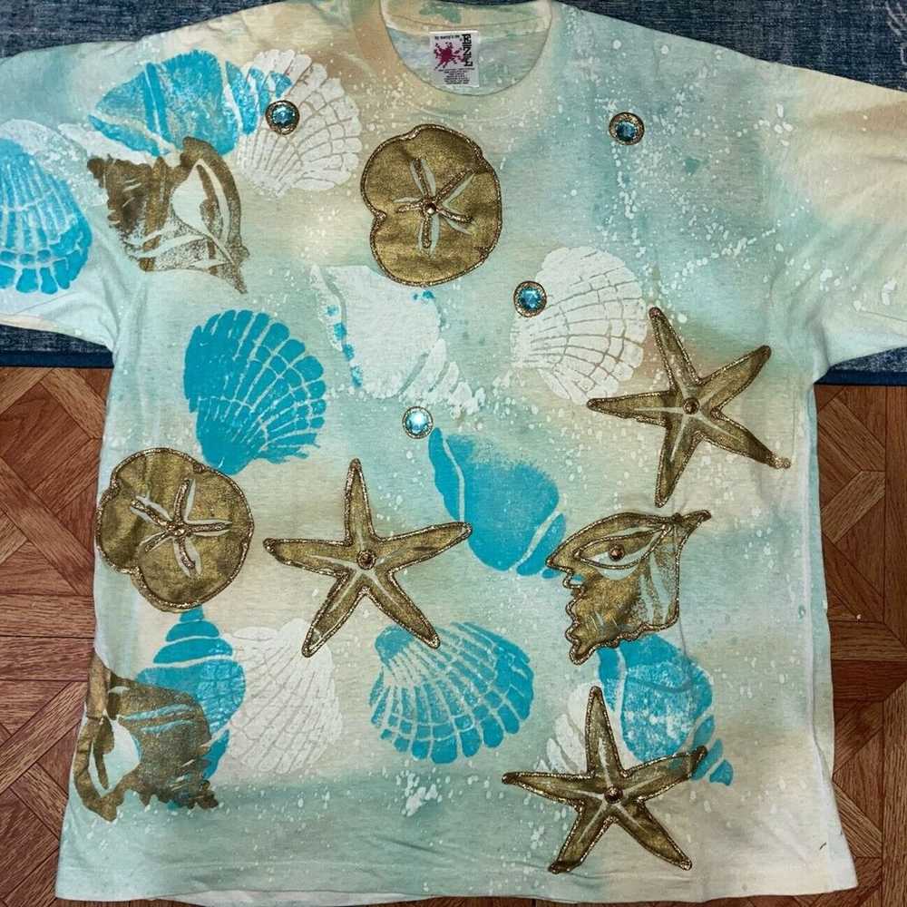 VTG Marcy ‘N Me Glitter Jewel Beach Tee-Shirt Gol… - image 1