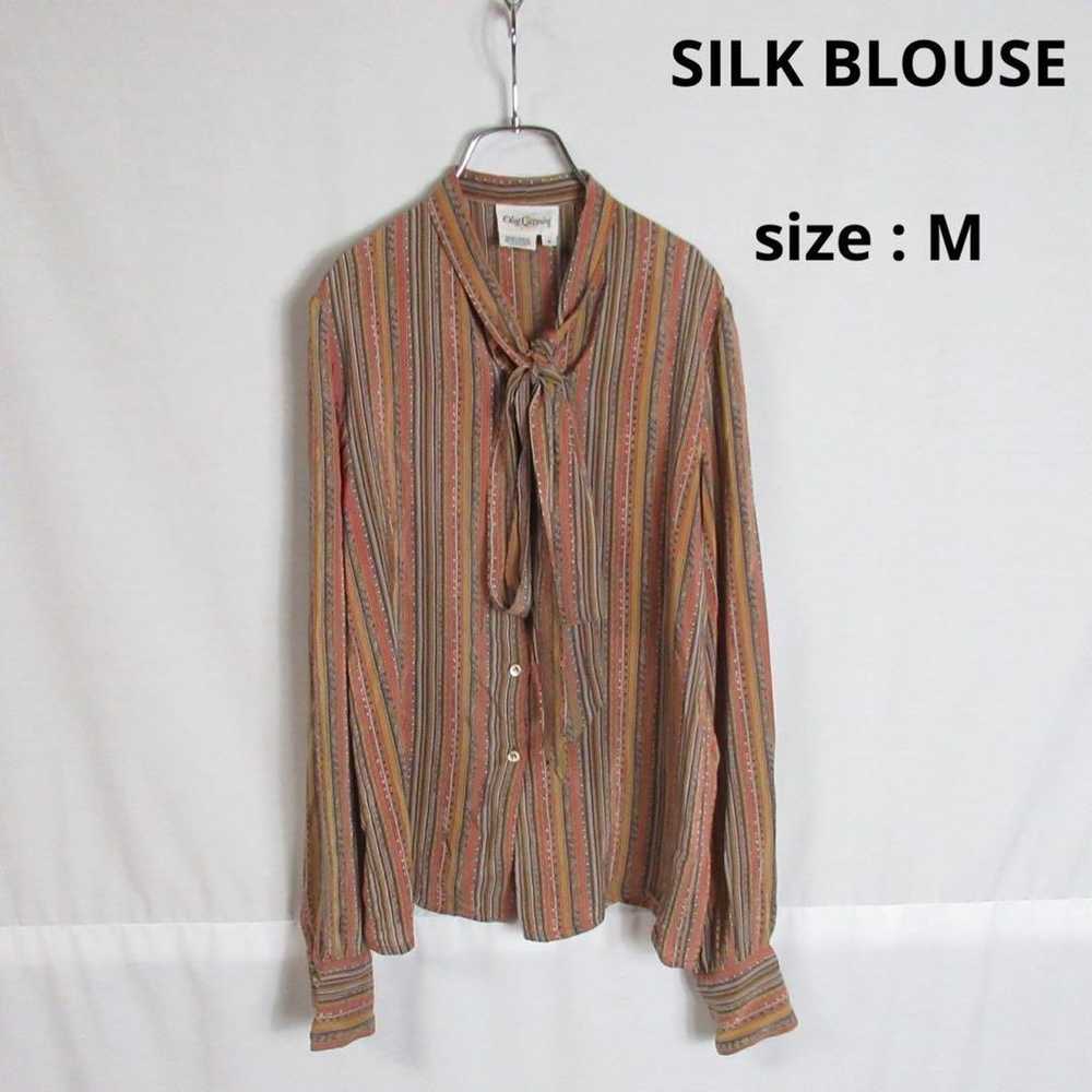 90s vintage silk blouse shirt with ribbon design … - image 1