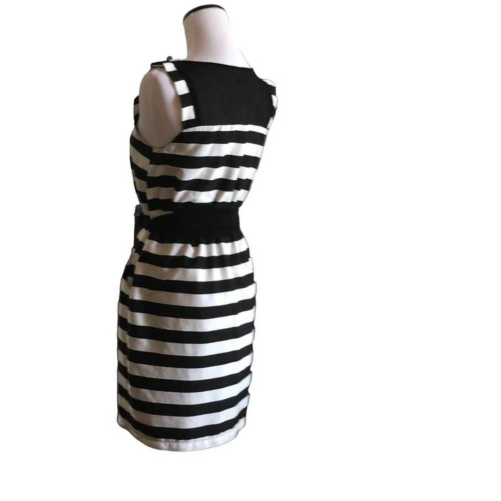 Monteau Black & Silver Striped Dress W/Tie, Size S - image 5