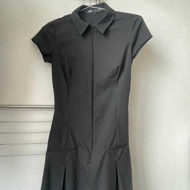 ZARA Box Pleat Mini Dress Black