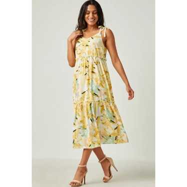 Hayden Los Angeles Yellow Floral Tiered Midi Dres… - image 1