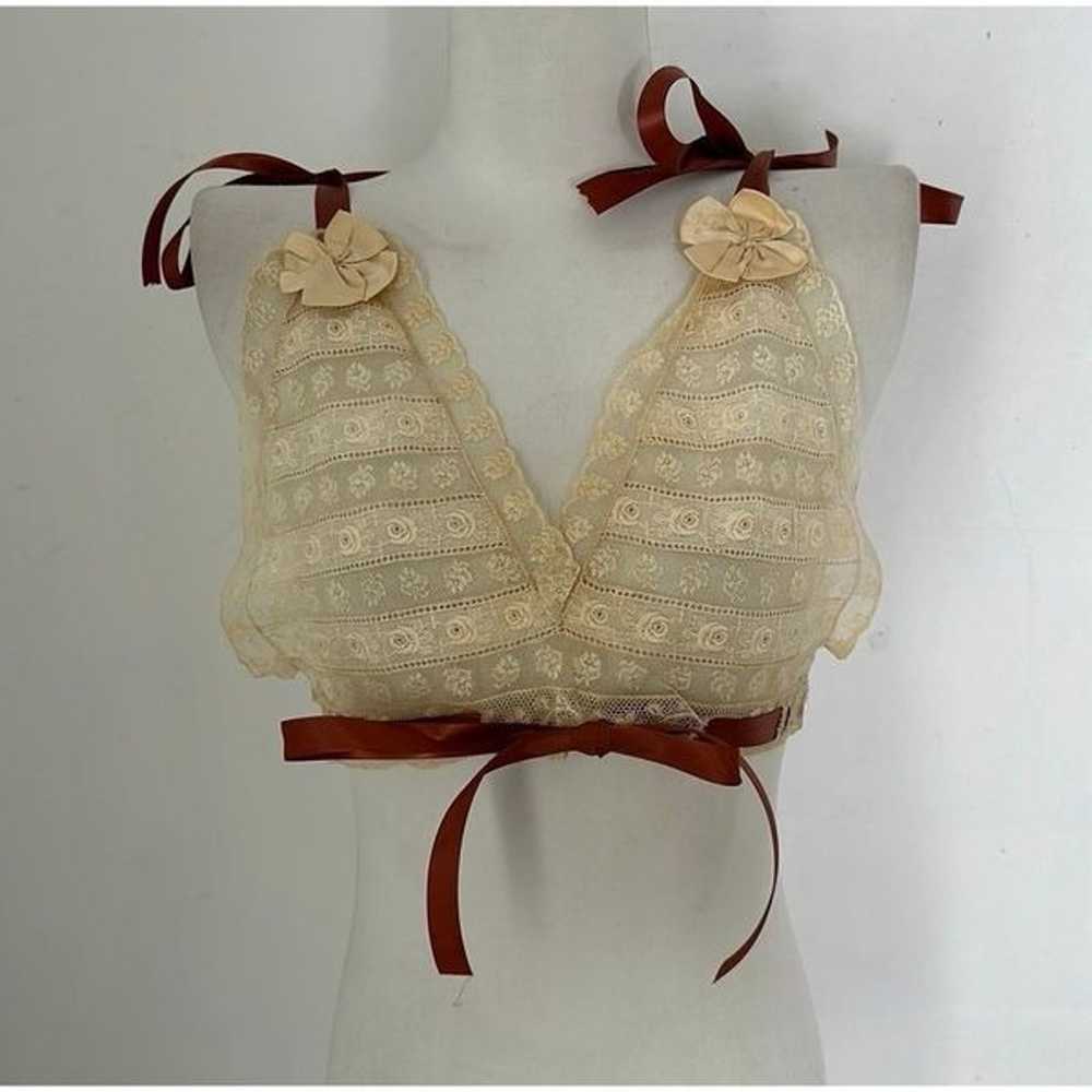 Antique Edwardian Era Lace Bralette With Satin Ri… - image 1