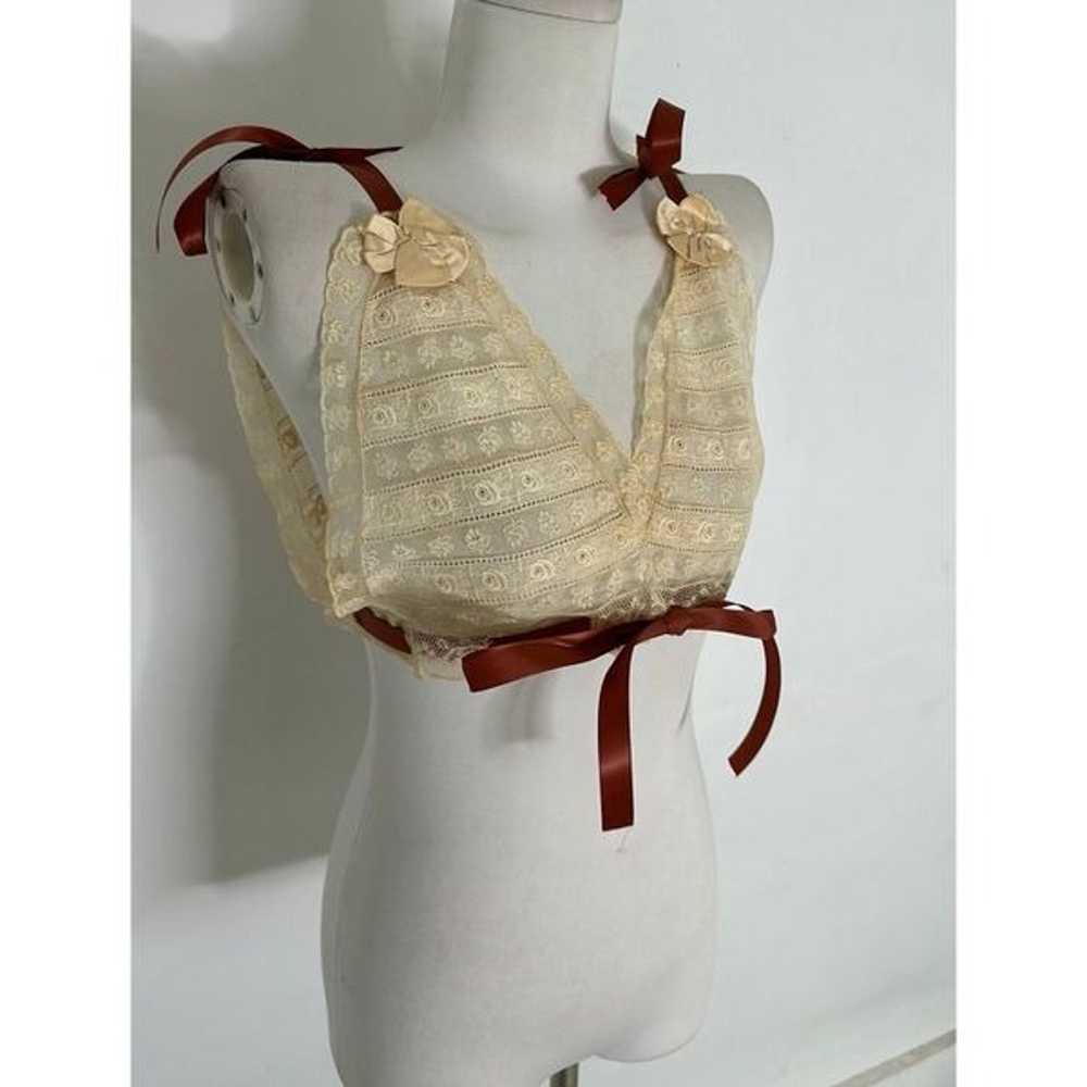 Antique Edwardian Era Lace Bralette With Satin Ri… - image 2