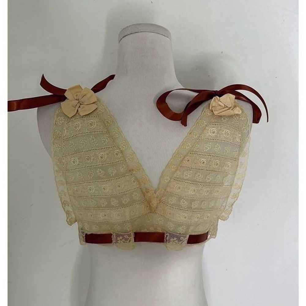 Antique Edwardian Era Lace Bralette With Satin Ri… - image 3