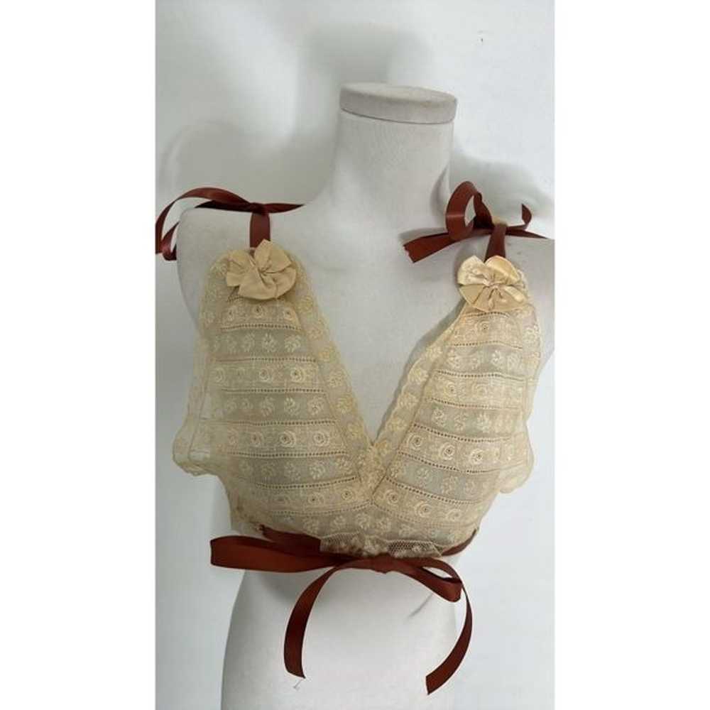 Antique Edwardian Era Lace Bralette With Satin Ri… - image 6