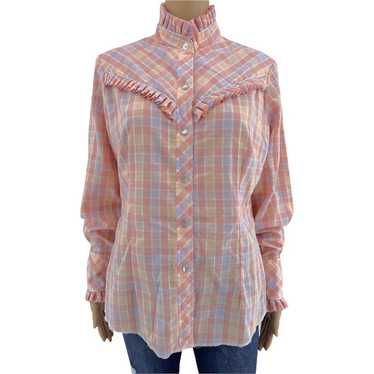 VTG 70s H Bar C MEDIUM Western Shirt Pink Plaid C… - image 1