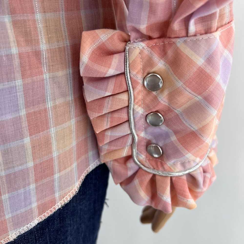 VTG 70s H Bar C MEDIUM Western Shirt Pink Plaid C… - image 5