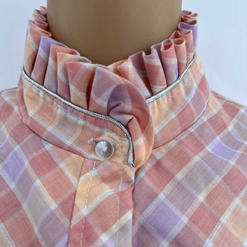 VTG 70s H Bar C MEDIUM Western Shirt Pink Plaid C… - image 6