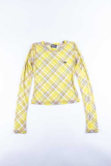 Diesel Yellow Plaid Mesh Top