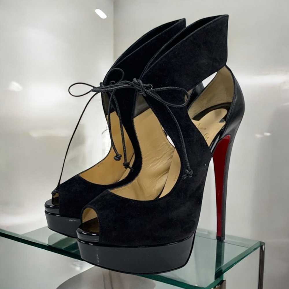 Christian Louboutin Open Toe Suede Pumps Black Si… - image 1