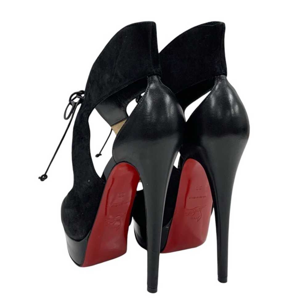 Christian Louboutin Open Toe Suede Pumps Black Si… - image 4