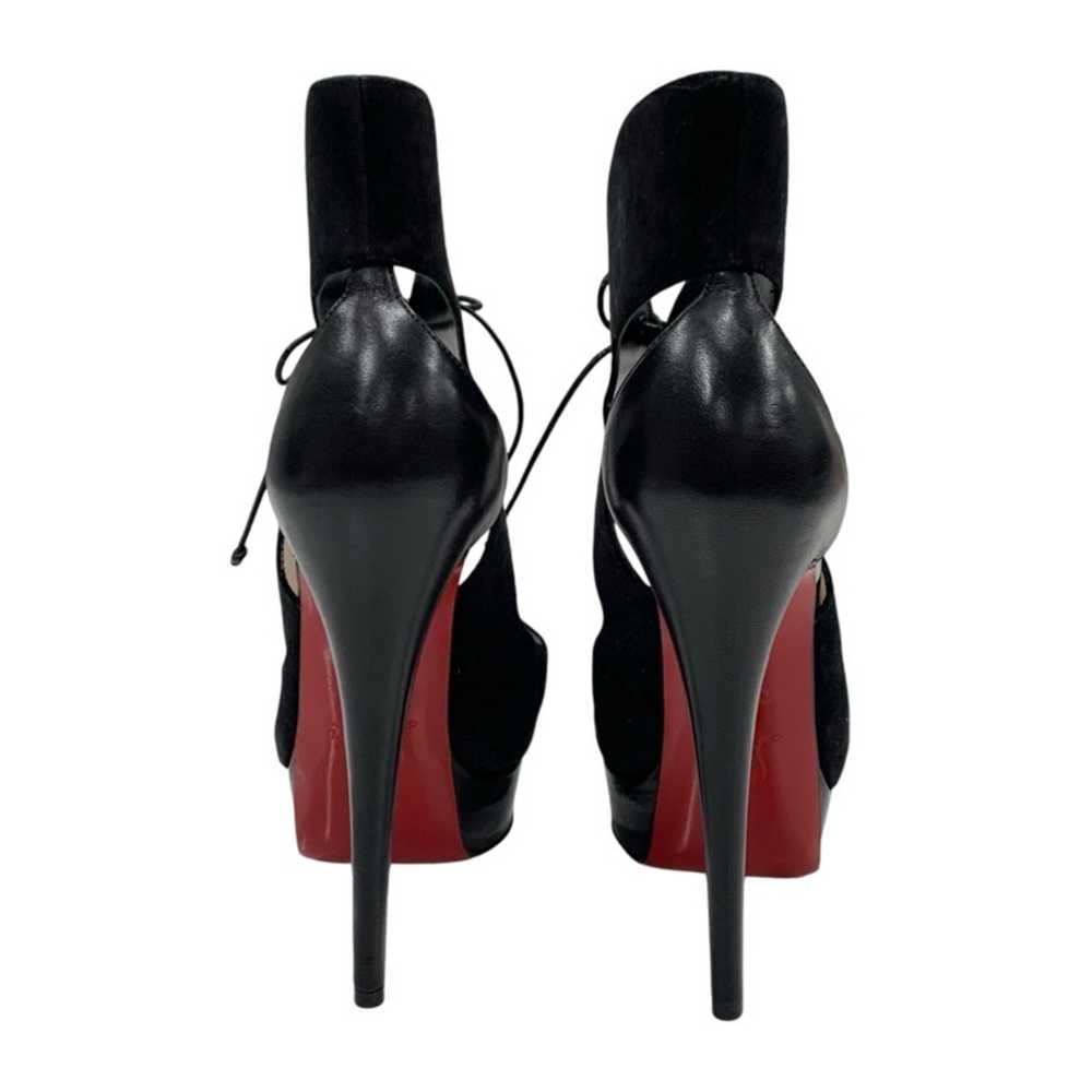 Christian Louboutin Open Toe Suede Pumps Black Si… - image 5