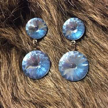 Vintage light blue faceted stone pierced earrings