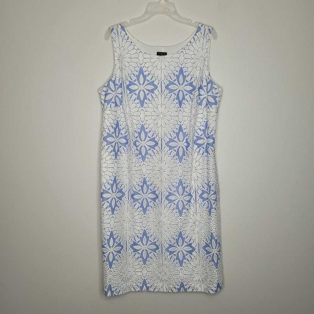 Talbots white blue lace flower Sleeveless knee le… - image 1