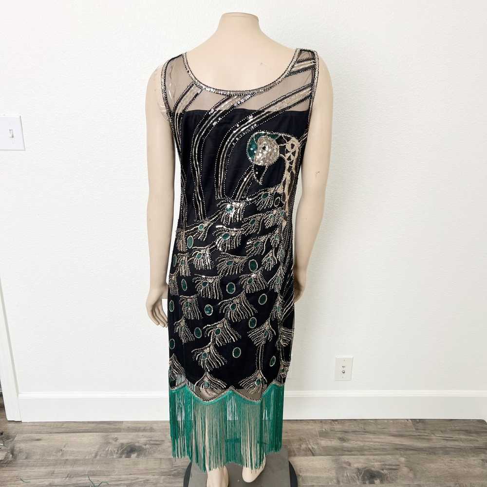 Babeyond Size XL Black 20's Flapper Sequined Peac… - image 3